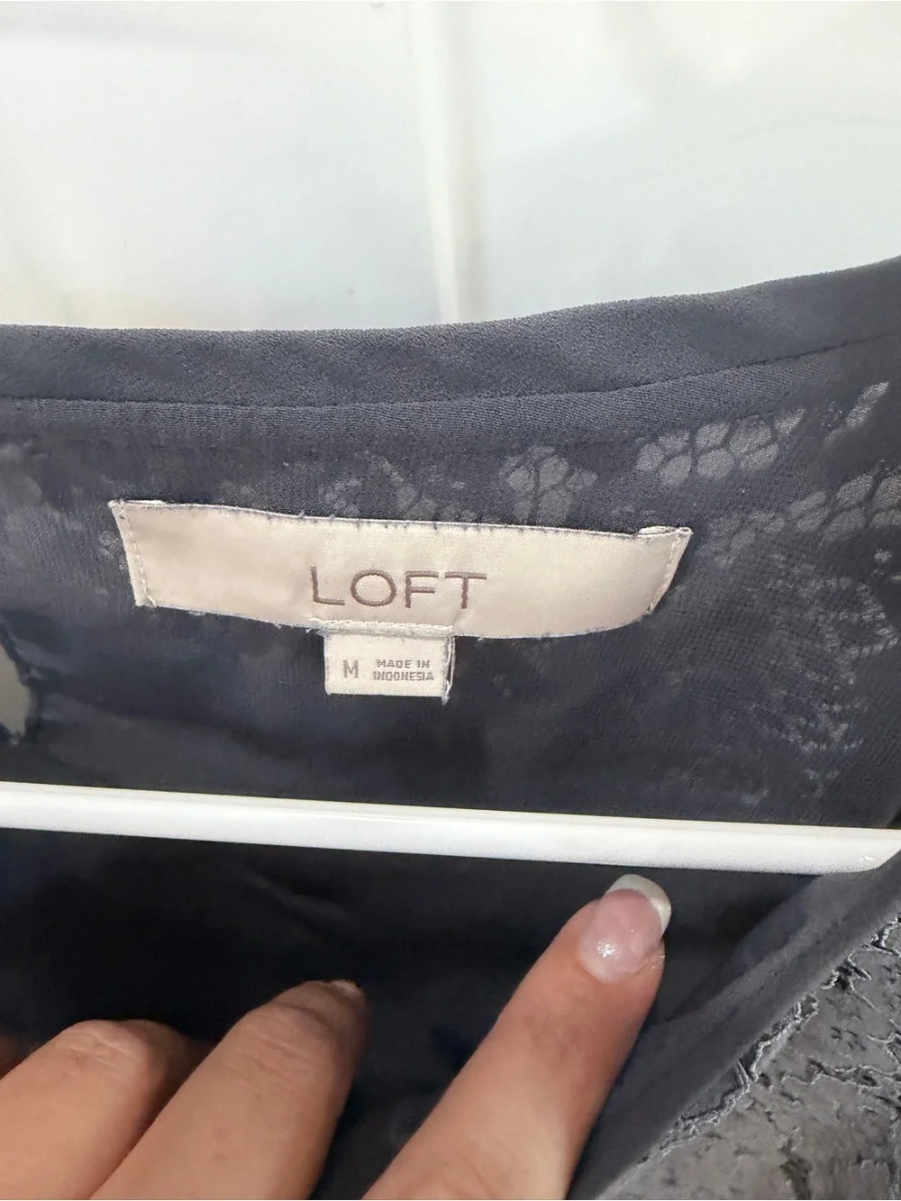 LOFT Charcoal Gray Lace Cap-Sleeve Blouse - Picture 4 of 6